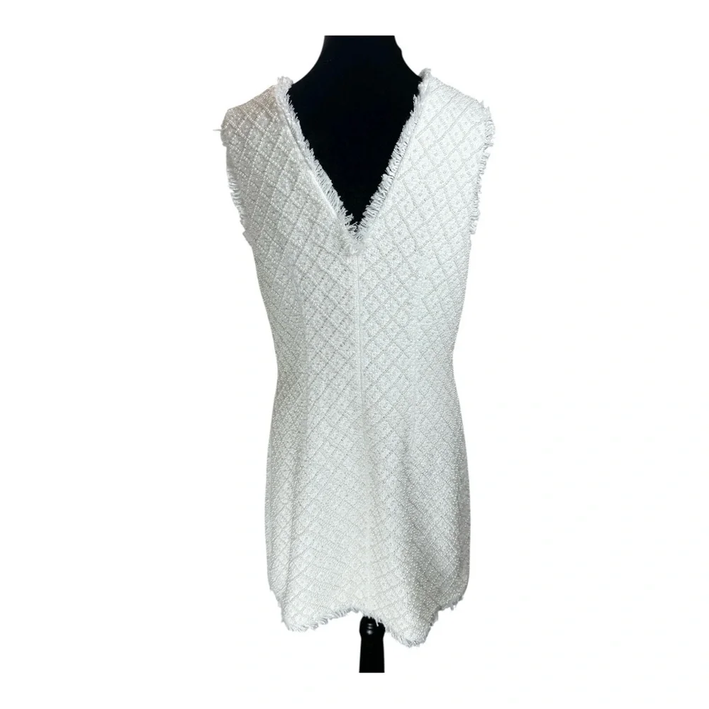 BHLDN Anthropologie Sleeveless Tweed Dress Pearl Embellished Fringed Trim NWOT - Picture 7 of 11